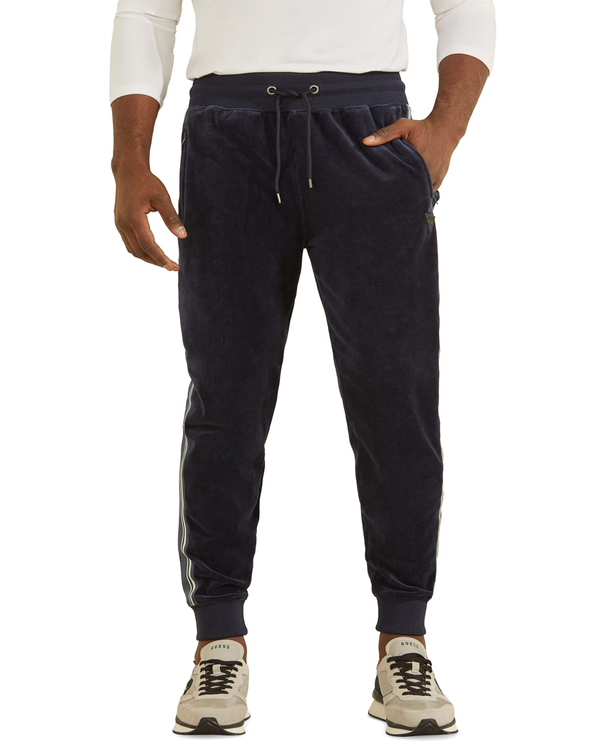 Calça jogger listrada de veludo Fulham masculina da Guess, azul, tamanho P