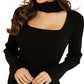 Suéter feminino GUESS Colette Rib Knit com recorte de gola alta, preto, tamanho médio