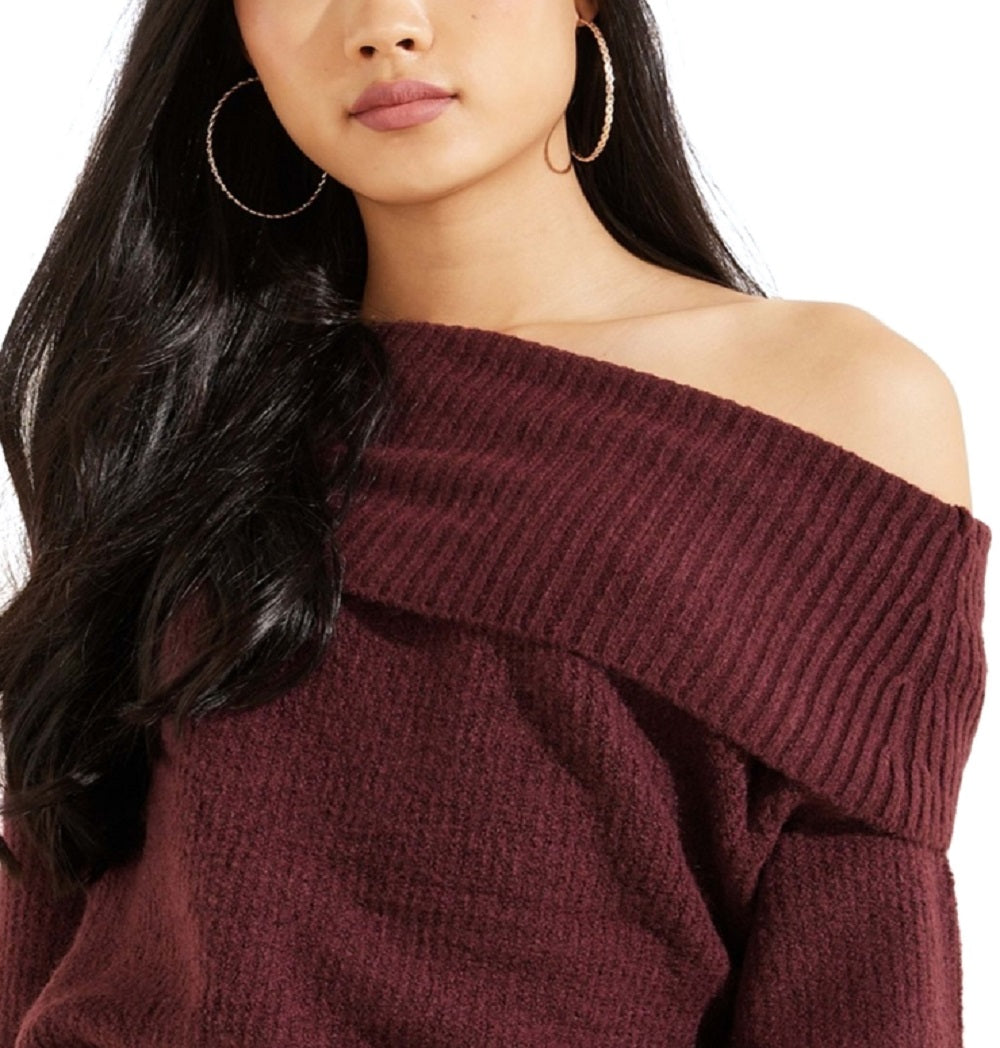 Suéter feminino GUESS Gerri com nervuras e ombros de fora, vermelho, tamanho X-G