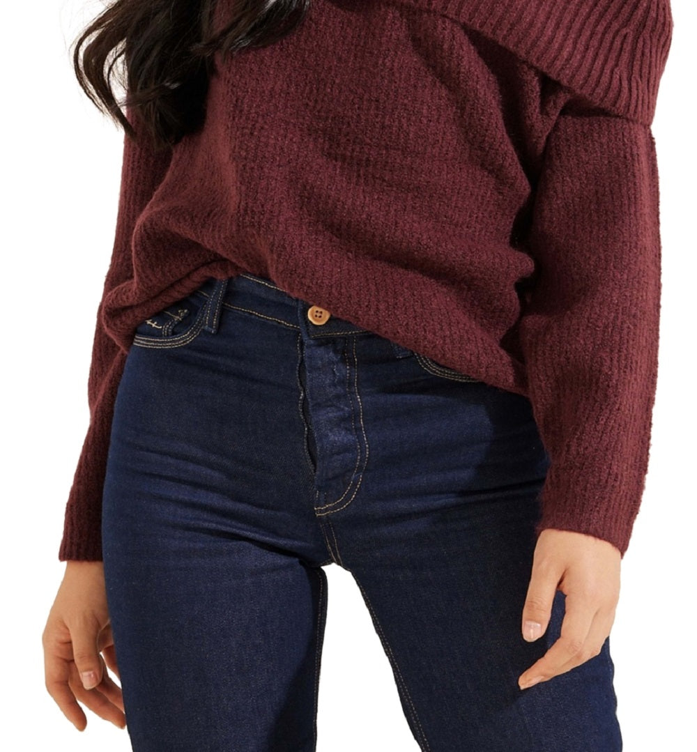Suéter feminino GUESS Gerri com nervuras e ombros de fora, vermelho, tamanho X-G