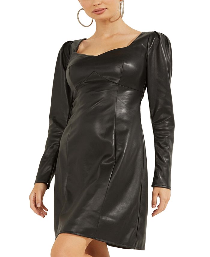 Vestido curto feminino GUESS Elena de couro sintético, preto, tamanho pequeno