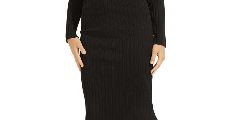 Suéter feminino GUESS Caren com gola redonda canelada, preto, tamanho médio