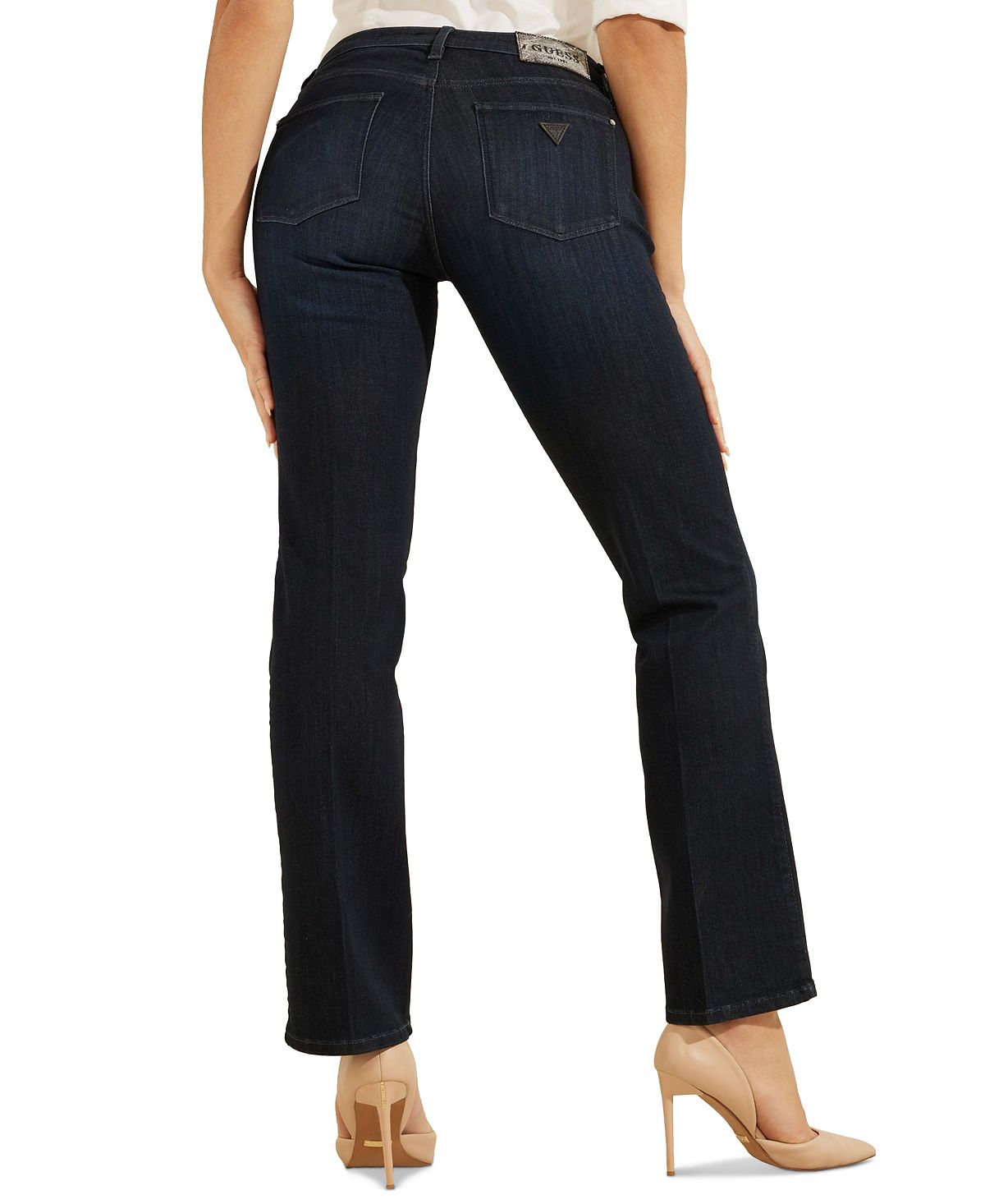 Calça jeans feminina sexy de perna reta GUESS, azul, tamanho 28x32