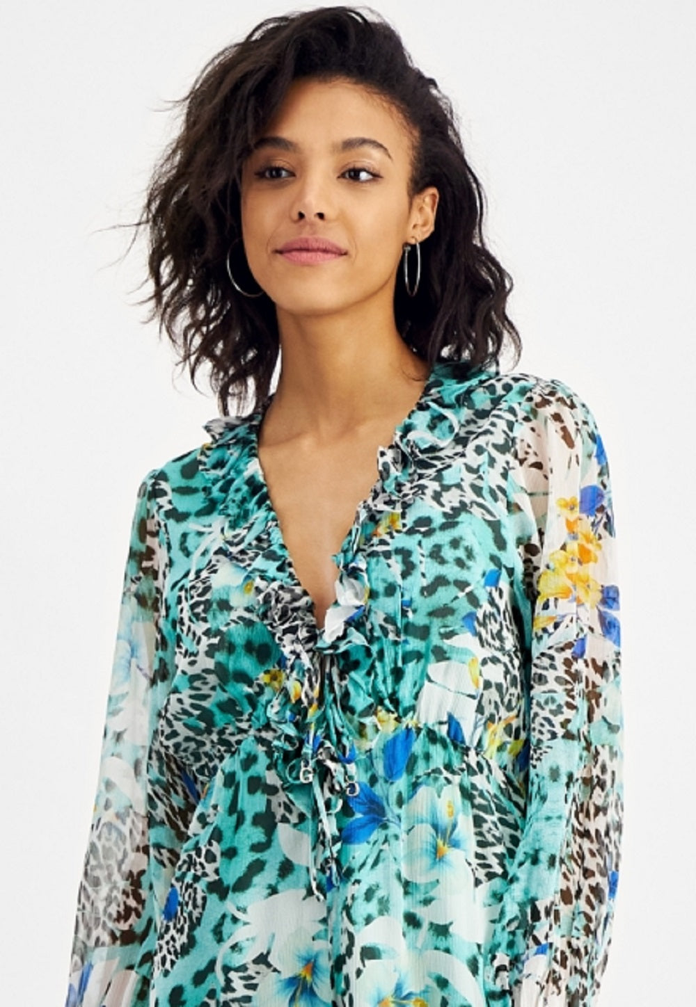 Macacão feminino GUESS Emma Silk com babados, branco, tamanho médio