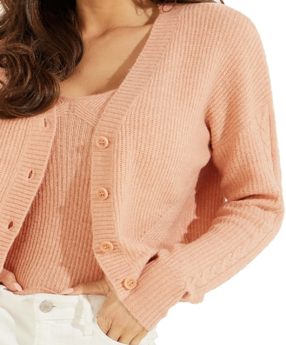 Cardigan GUESS Serena Cable Knit Feminino Rosa Tamanho Médio