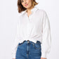 Camisa curta feminina GUESS Savina Cotton com amarração frontal, branca, tamanho pequeno