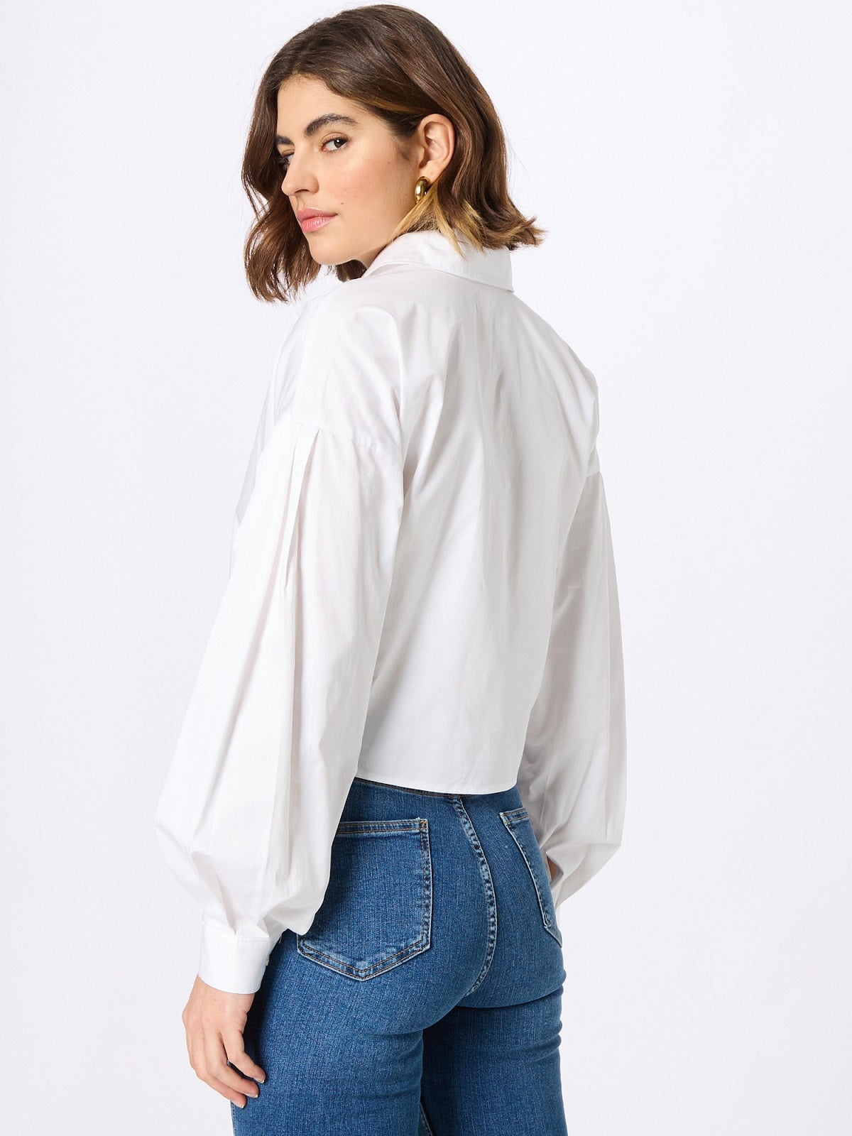 Camisa curta feminina GUESS Savina Cotton com amarração frontal, branca, tamanho pequeno
