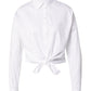 Camisa curta feminina GUESS Savina Cotton com amarração frontal, branca, tamanho pequeno