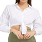 Camisa curta feminina GUESS Savina Cotton com amarração frontal, branca, tamanho X-G