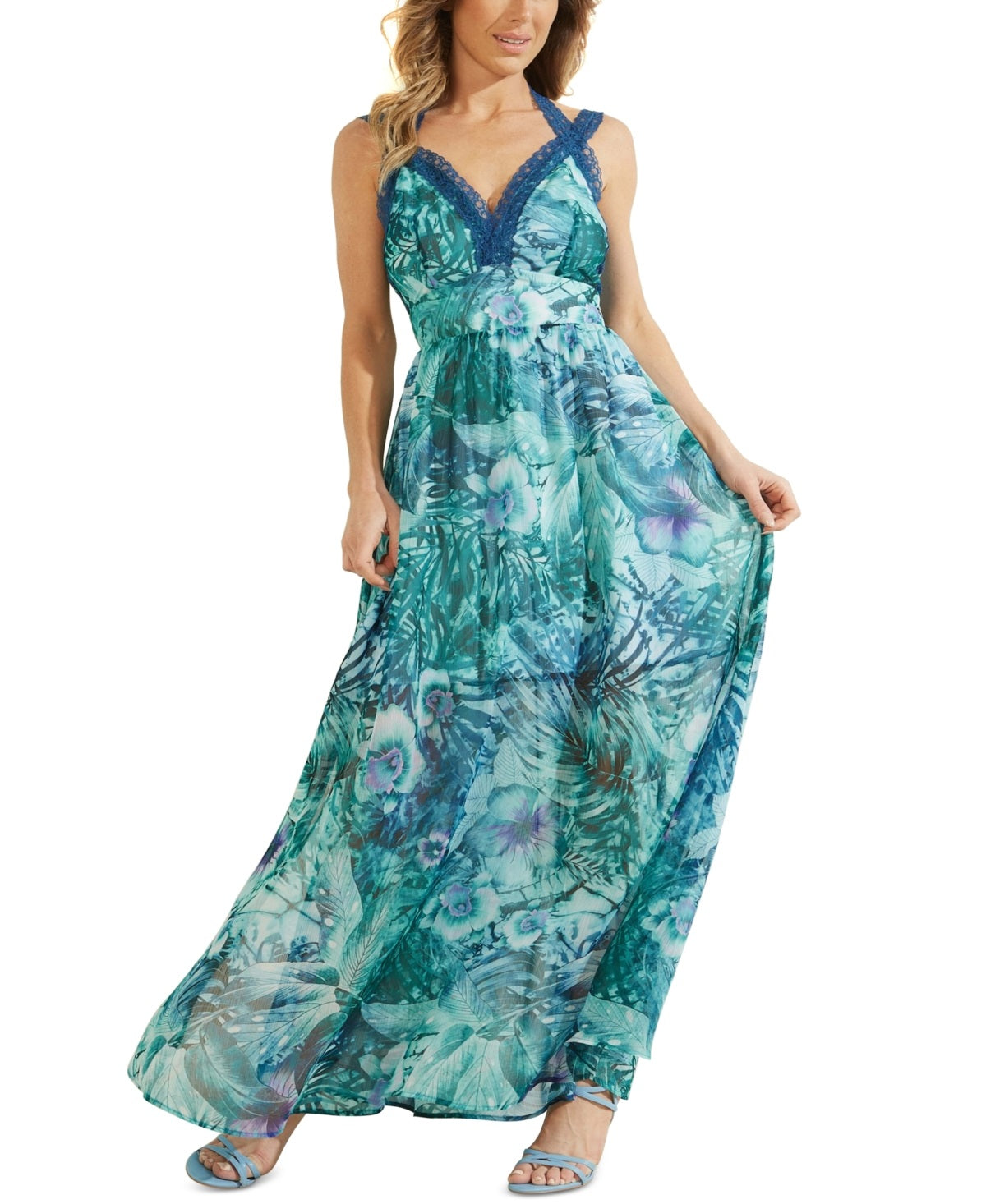 Vestido longo feminino Chrissy da GUESS, azul, tamanho pequeno
