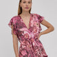 Vestido GUESS Feminino Rosa Estampa Floral Manga Flutter Rosa Tamanho Grande
