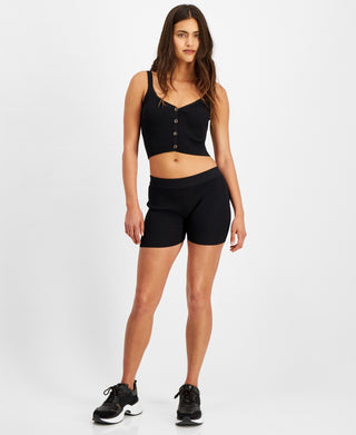 GUESS Women's Denise Ribbed Shorts Black Size Medium