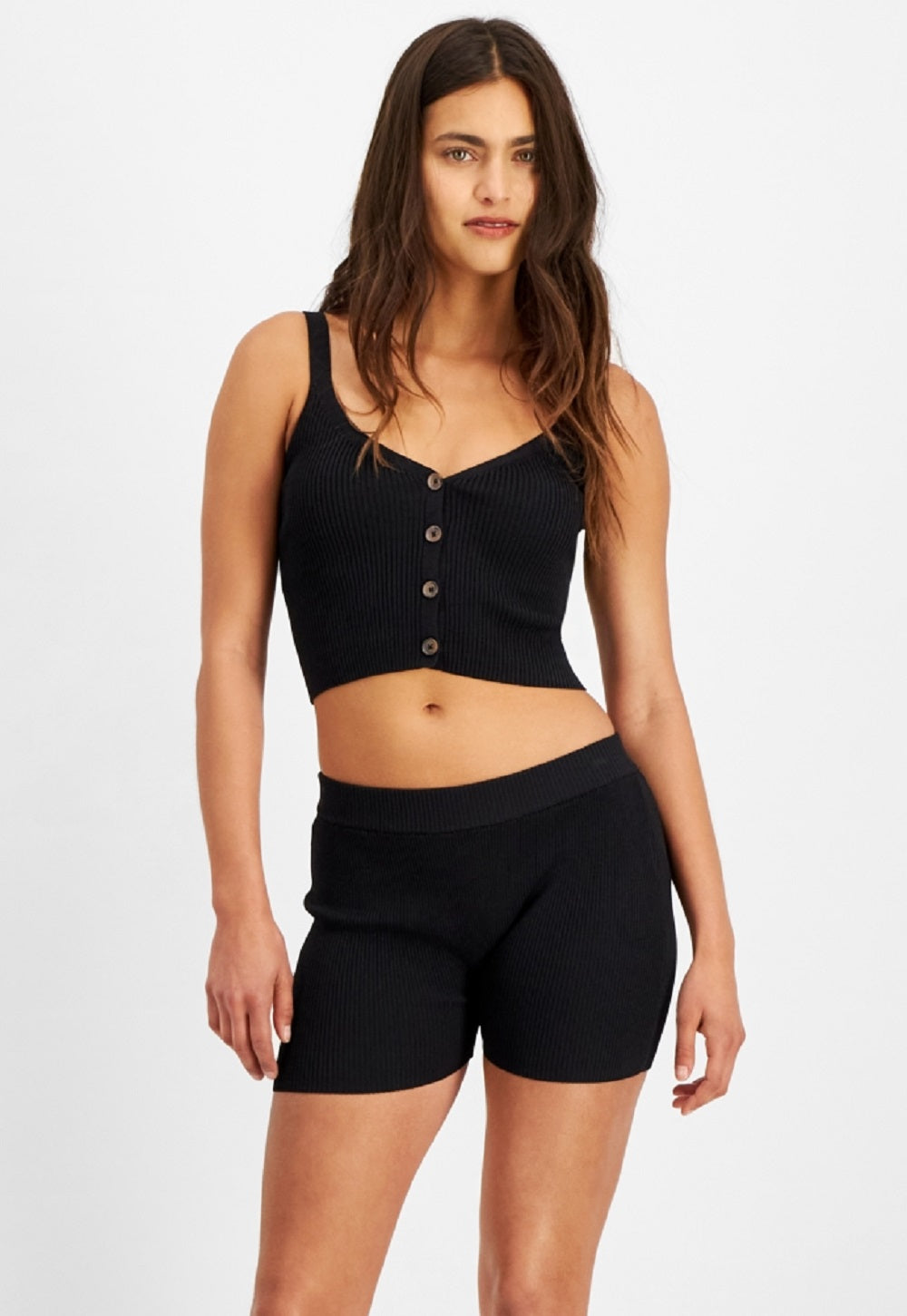 Shorts canelados GUESS Denise feminino, preto, tamanho médio