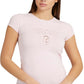 Camiseta feminina GUESS com logo e ilhós, rosa, tamanho pequeno