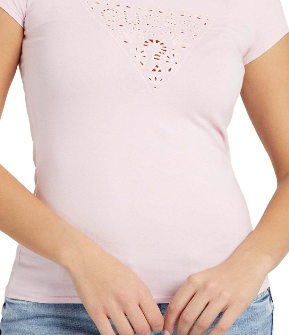 Camiseta feminina GUESS com logo e ilhós, rosa, tamanho pequeno