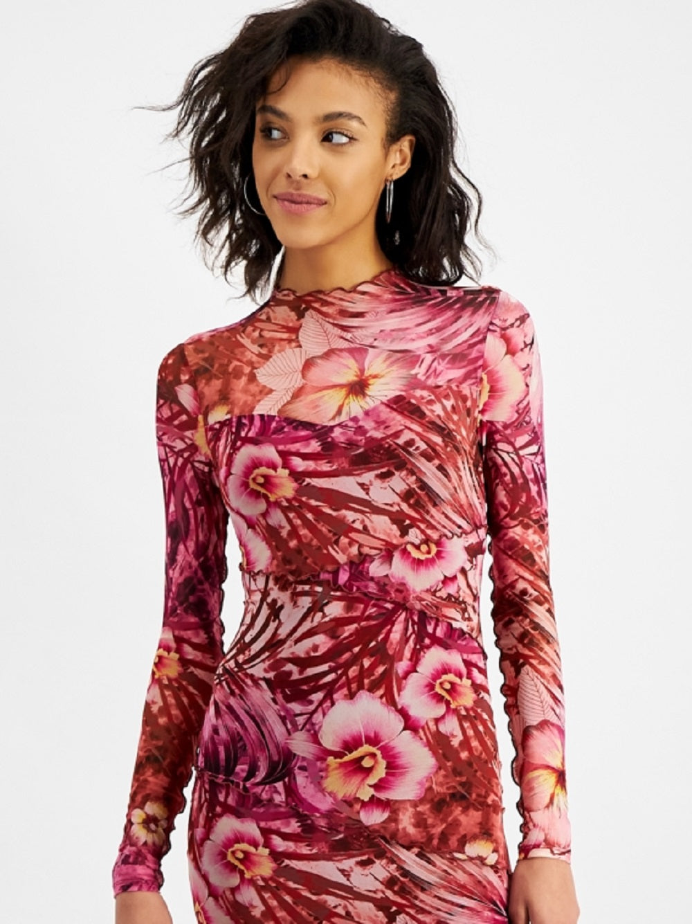 Vestido curto estampado Jemma feminino GUESS, rosa, tamanho médio