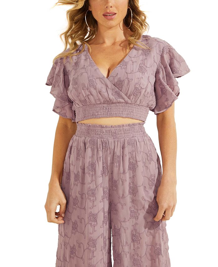 Top curto GUESS Dexie feminino roxo tamanho X-G