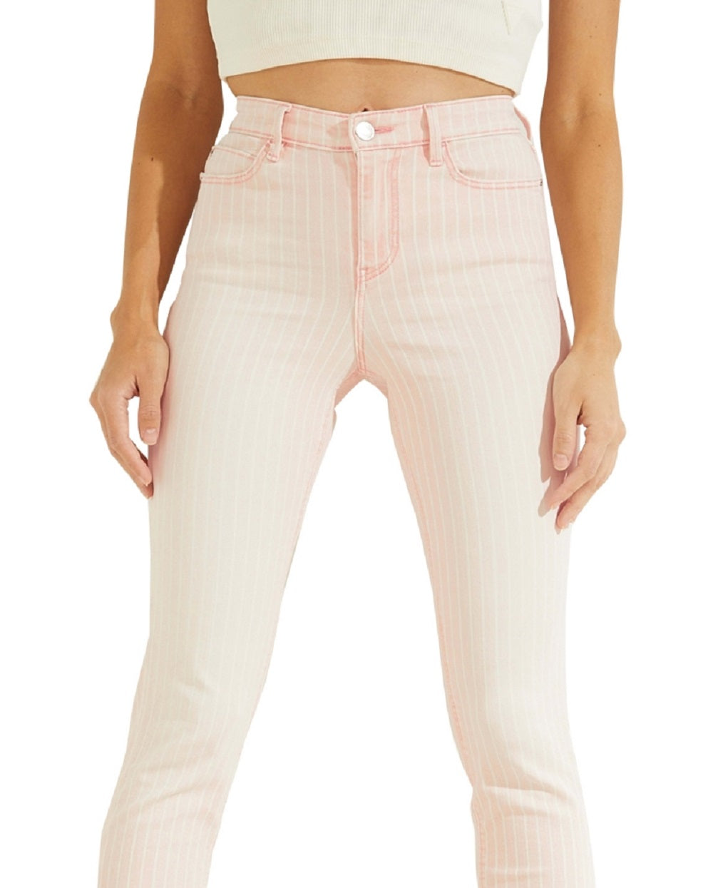 Calça jeans skinny listrada feminina GUESS 1981 rosa tamanho 30x29