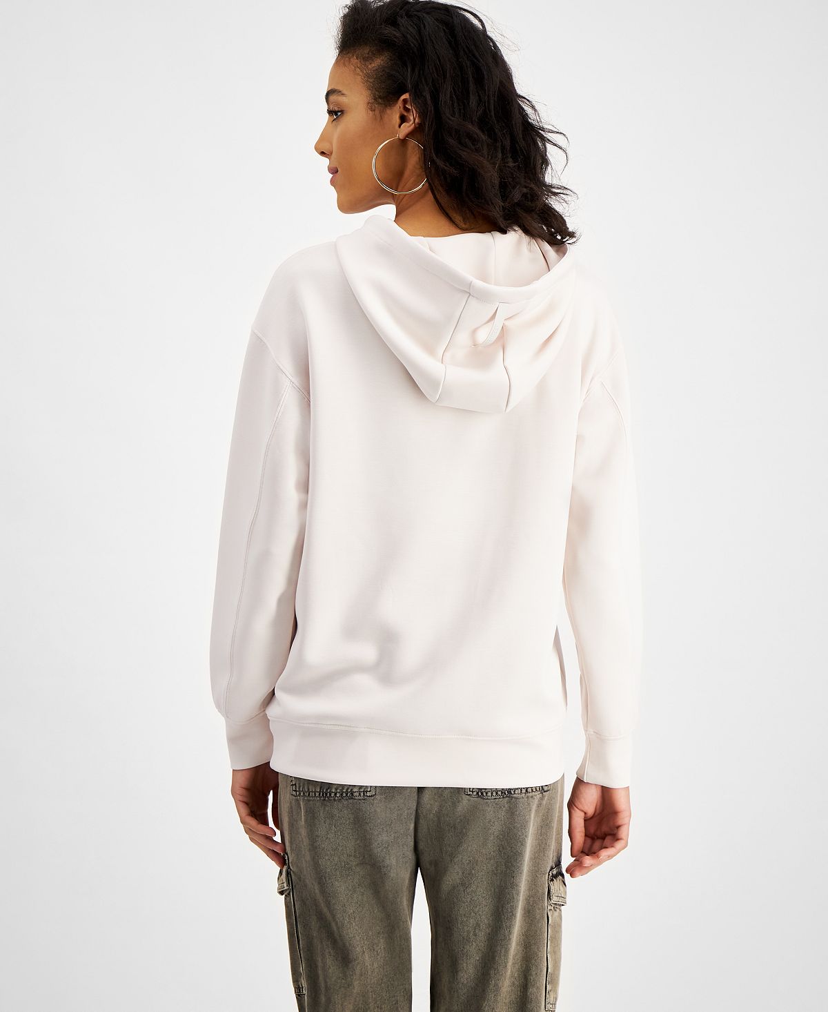 GUESS Moletom com capuz feminino Effie Metallic Logo, branco, tamanho X-S