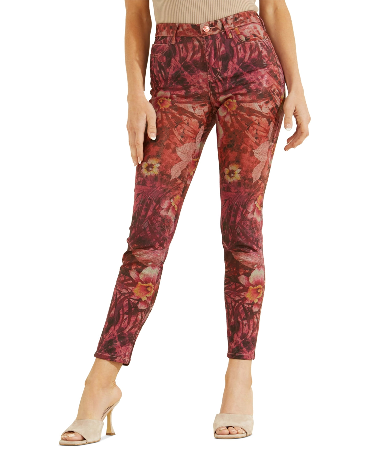 Calça jeans skinny estampada feminina GUESS 1981 rosa tamanho 24x29