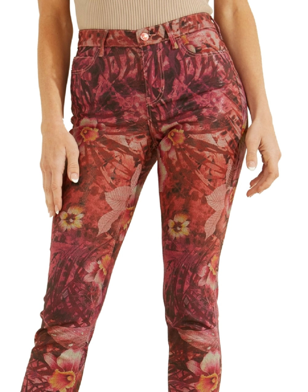 Calça jeans skinny estampada feminina GUESS 1981 rosa tamanho 24x29