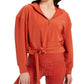 GUESS Moletom com capuz feminino Deanna Tie Hem marrom tamanho médio