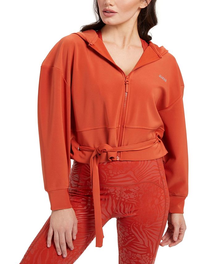 GUESS Moletom com capuz feminino Deanna Tie Hem marrom tamanho médio
