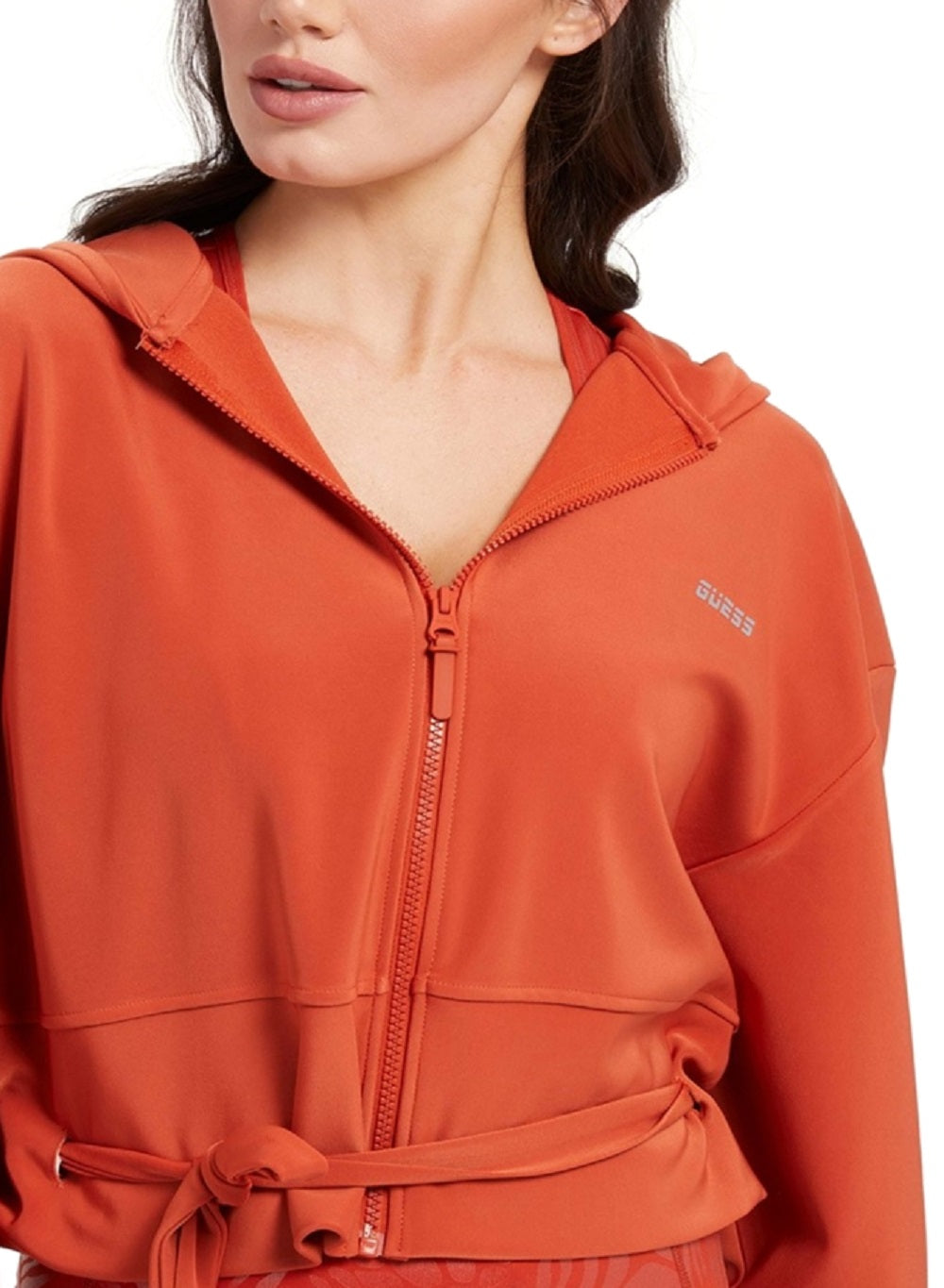 GUESS Moletom com capuz feminino Deanna Tie Hem marrom tamanho médio