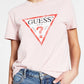 Camiseta feminina GUESS com estampa de logotipo rosa, tamanho X-S