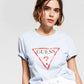Camiseta feminina GUESS Classic Fit com estampa de logotipo, azul, tamanho pequeno