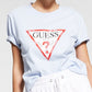 Camiseta feminina GUESS Classic Fit com estampa de logotipo, azul, tamanho pequeno