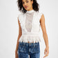 Blusa feminina GUESS com detalhe de renda em algodão Jamie, branca, tamanho médio