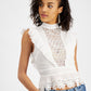 Blusa feminina GUESS com detalhe de renda em algodão Jamie, branca, tamanho médio