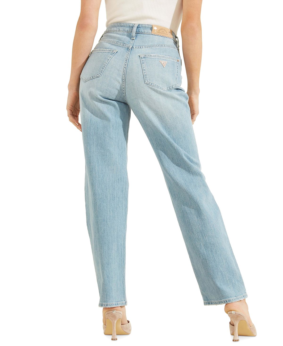 Calça jeans feminina GUESS Hollywood de cintura alta e perna reta, azul, tamanho 28x30