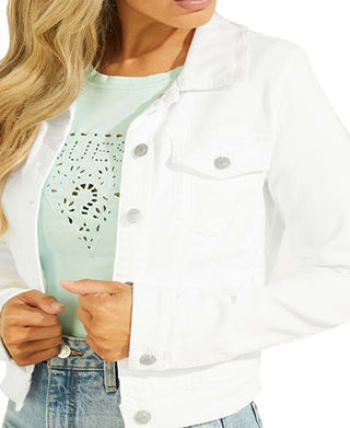 GUESS Women's Sexy Denim Trucker Jacket White Size Large