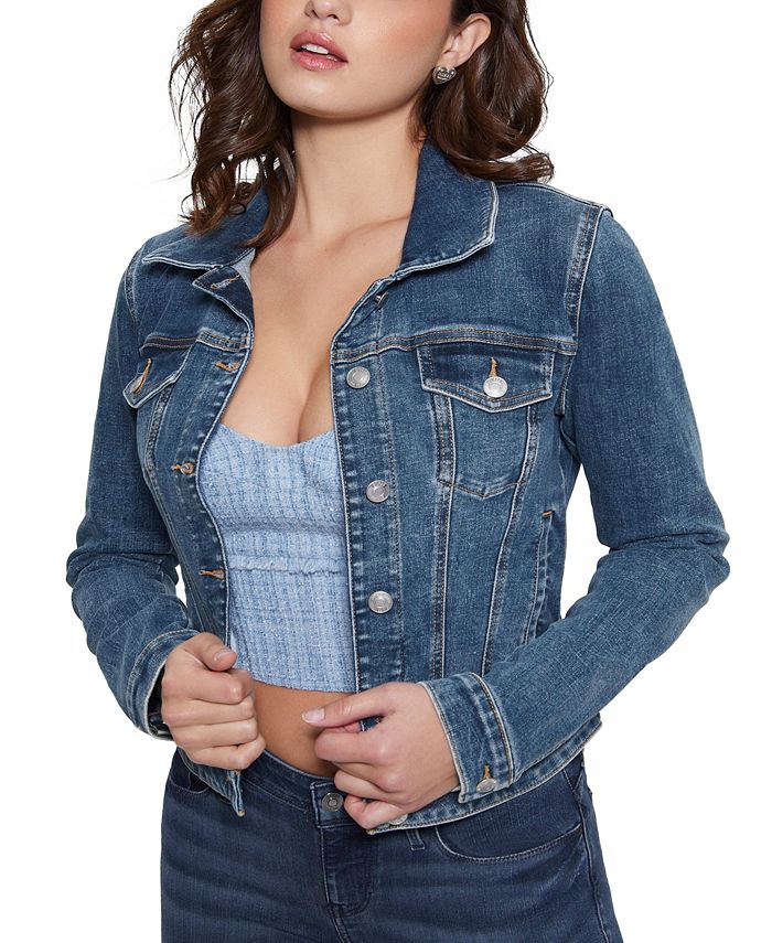 Jaqueta Trucker Jeans Sexy Feminina GUESS Azul Tamanho Grande