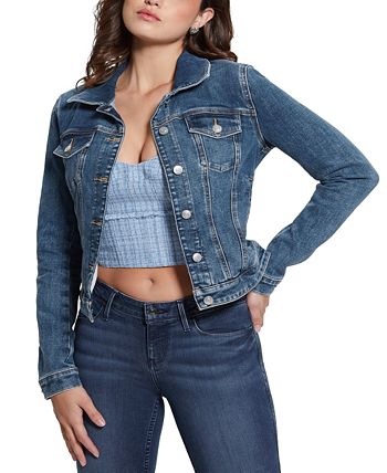 Jaqueta Trucker Jeans Sexy Feminina GUESS Azul Tamanho Grande