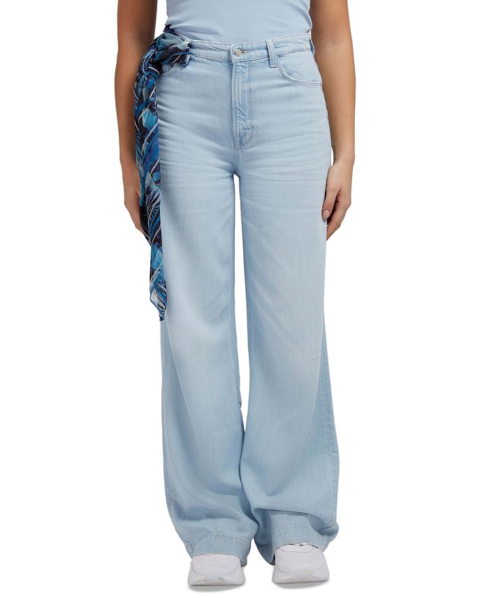 Calça jeans feminina GUESS super alta e larga, azul, tamanho 25x33