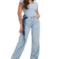 Calça jeans feminina GUESS super alta e larga, azul, tamanho 25x33