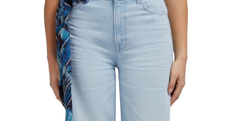 Calça jeans feminina GUESS super alta e larga, azul, tamanho 25x33