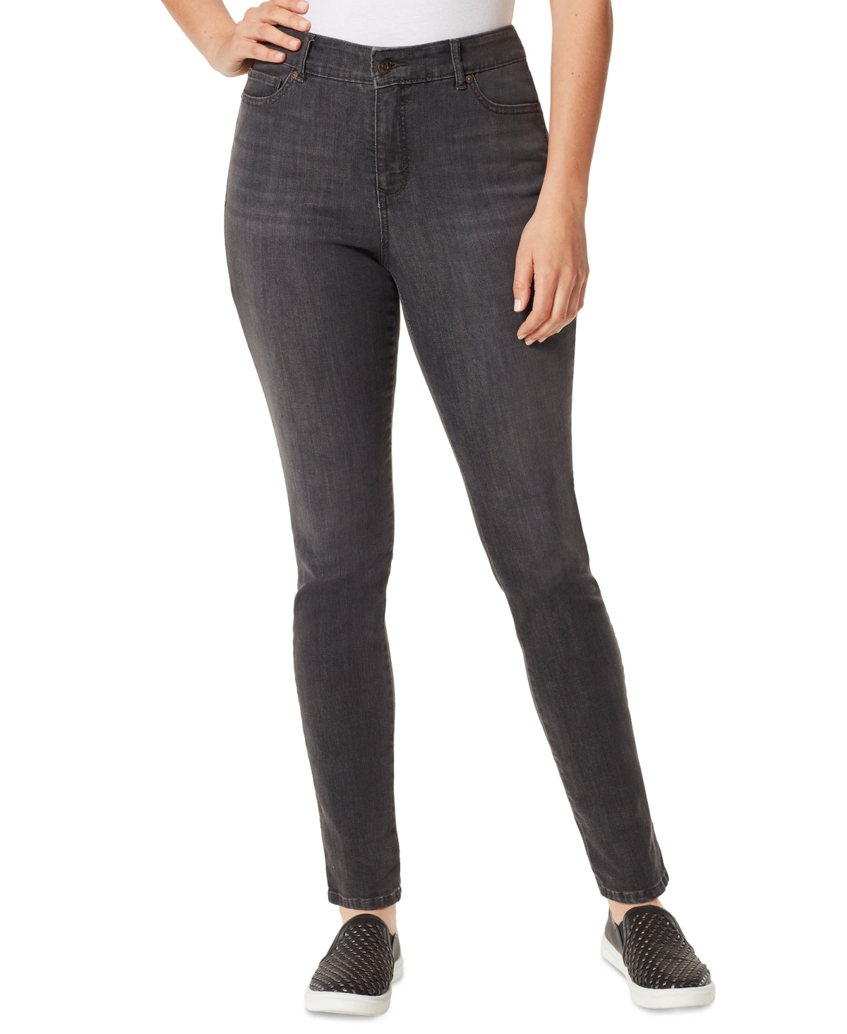 Calça jeans skinny Gloria Vanderbilt Generation feminina, cintura alta, preta, tamanho 6