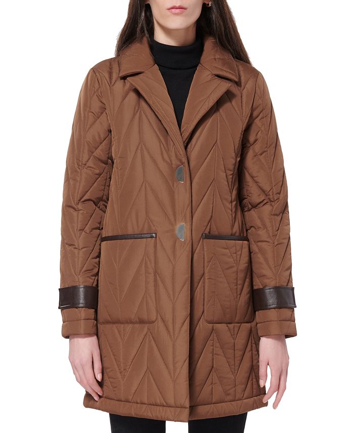 Casaco acolchoado espinha de peixe feminino Via Spiga marrom tamanho X-S