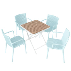 4 Modern Stackable Plastic Armchair Matched With Folding Square Table