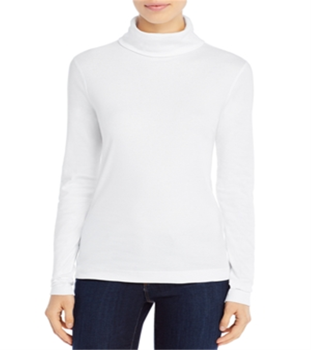 Suéter feminino de algodão com gola alta Three Dots, branco, tamanho X-G