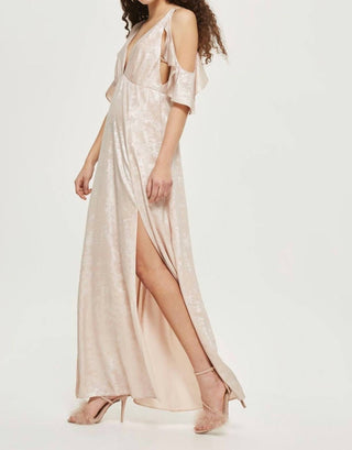 Topshop - Vestido longo com estampa de folha brilhante