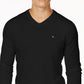 Suéter Tommy Hilfiger Signature Masculino com decote em V, preto, tamanho pequeno