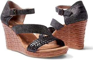 TOMS Clarissa Wedges Feminino Preto/Linho Metálico