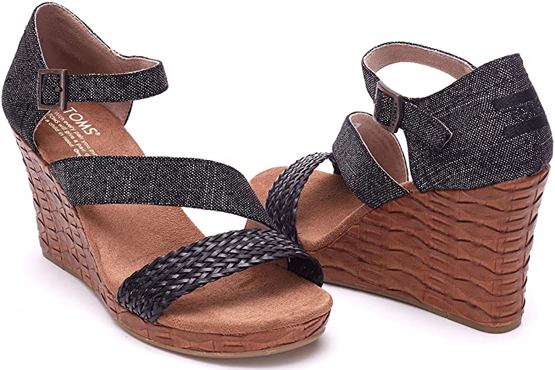 TOMS Clarissa Wedges Feminino Preto/Linho Metálico
