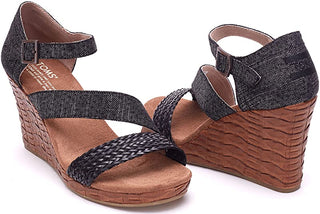 TOMS Clarissa Wedges Feminino Preto/Linho Metálico