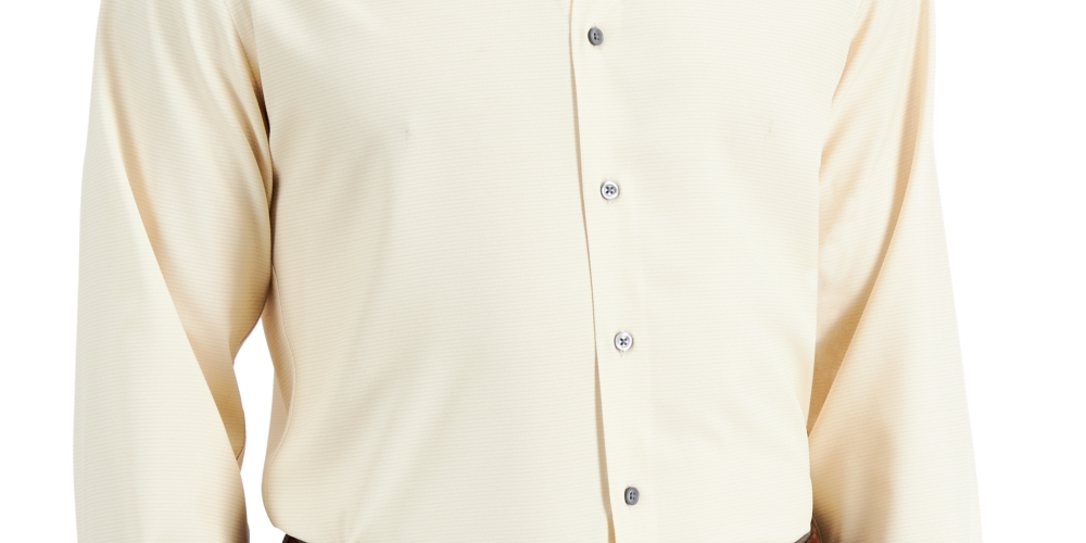 Camisa social masculina Alfani Slim Fit com estampa geométrica elástica em 4 direções, bege, tamanho 32x33